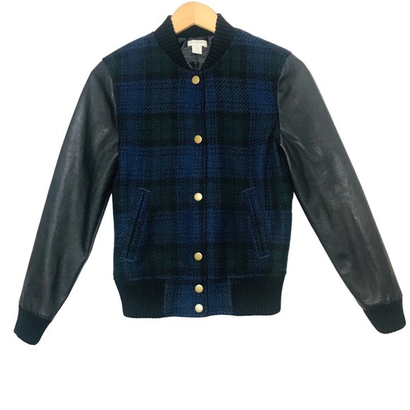 J. Crew Wool Blend Academia Varsity Plaid Bomber Jacket Tartan Preppy Size XS - Picture 2 of 9